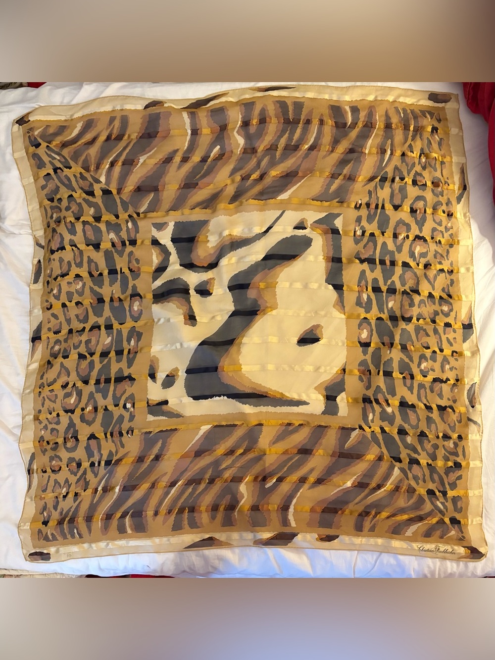 Christian Fischbacher 100% silk square scarf vintage leopard tiger cougar